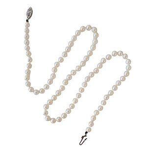 14K White Gold Knotted Pearl Strand Necklace 16.75" Long, L176